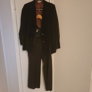 Brown velvet suit coat with brown wool dress pants